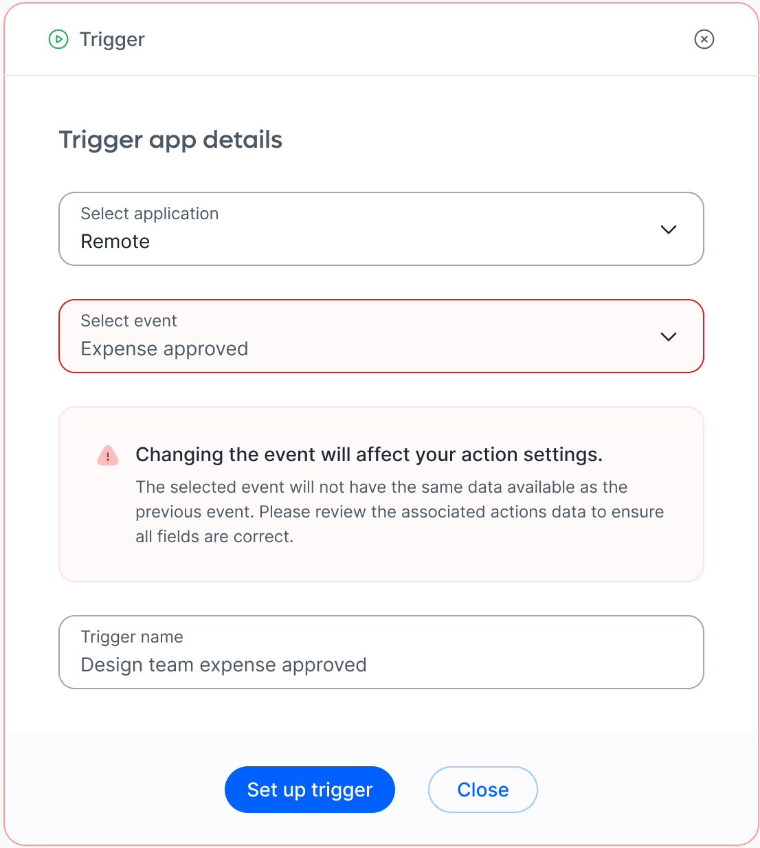 Event-change warning modal